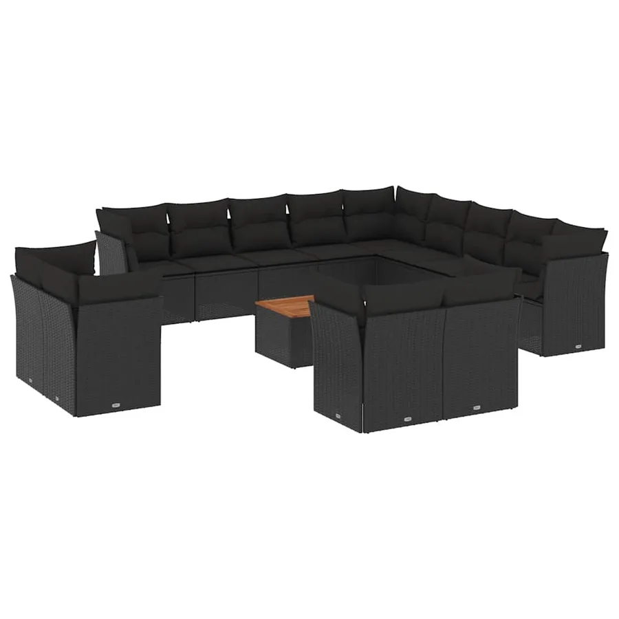 Salon de jardin avec coussins 14 pcs noir résine tressée - 2