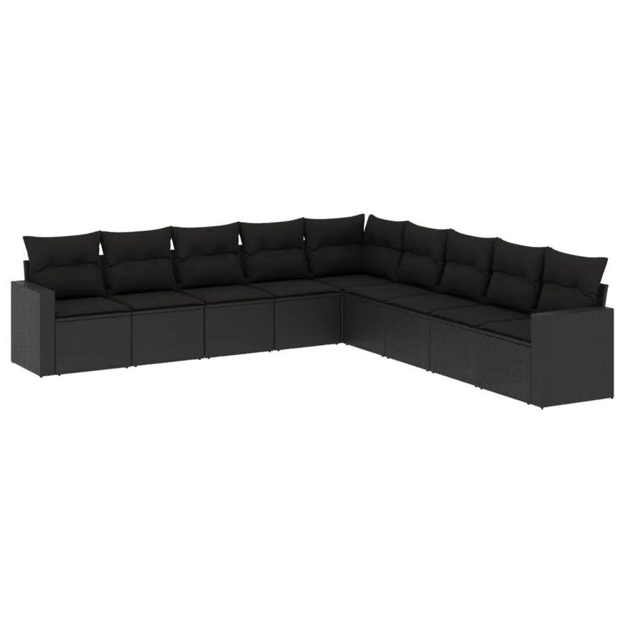 Salon de jardin 9 pcs avec coussins noir résine tressée - 2