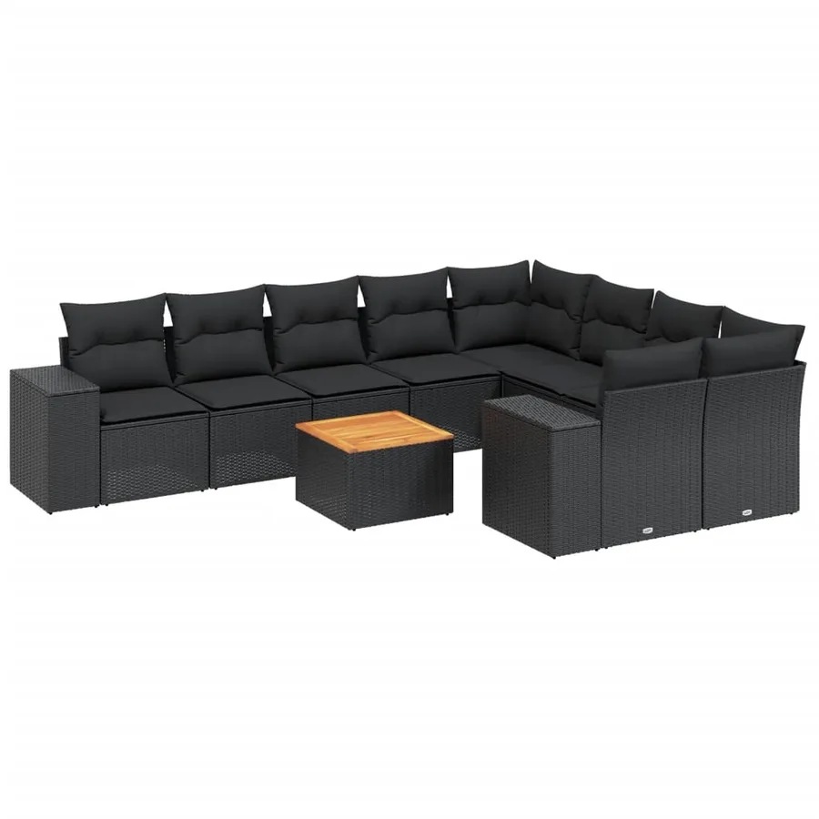 Salon de jardin 10 pcs avec coussins noir résine tressée - 2