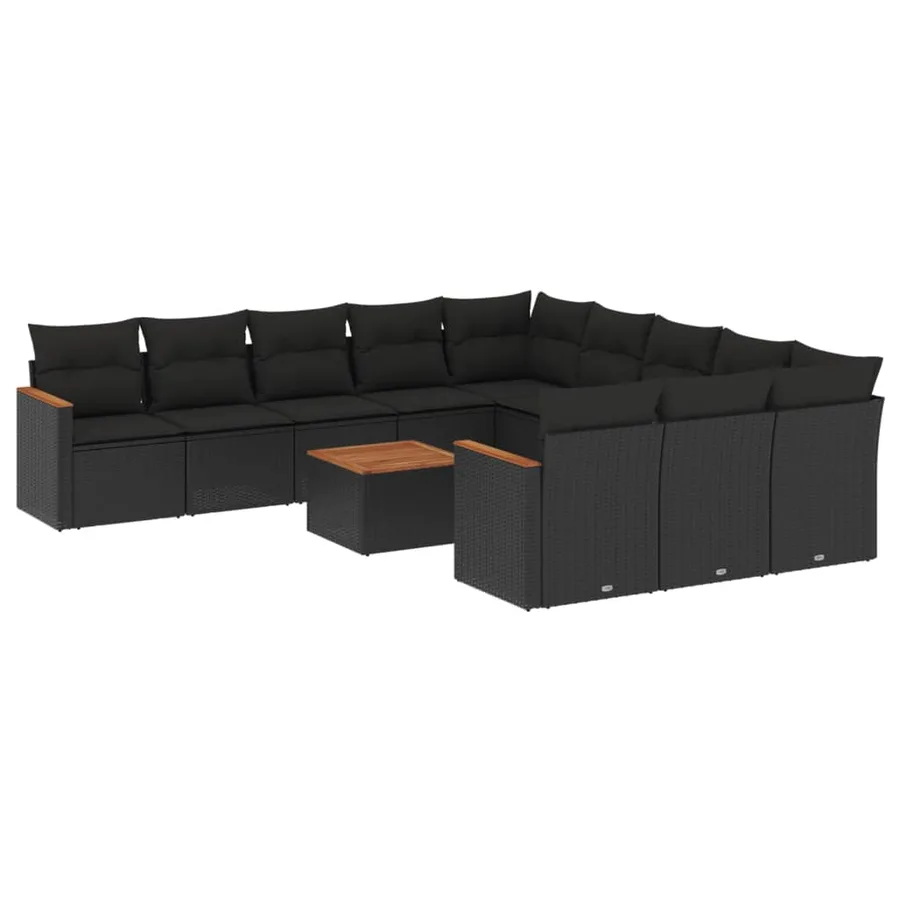 Salon de jardin 12 pcs avec coussins noir résine tressée - 2