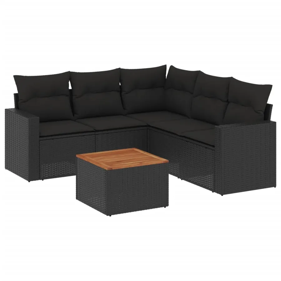 Salon de jardin 6 pcs avec coussins noir résine tressée - 2