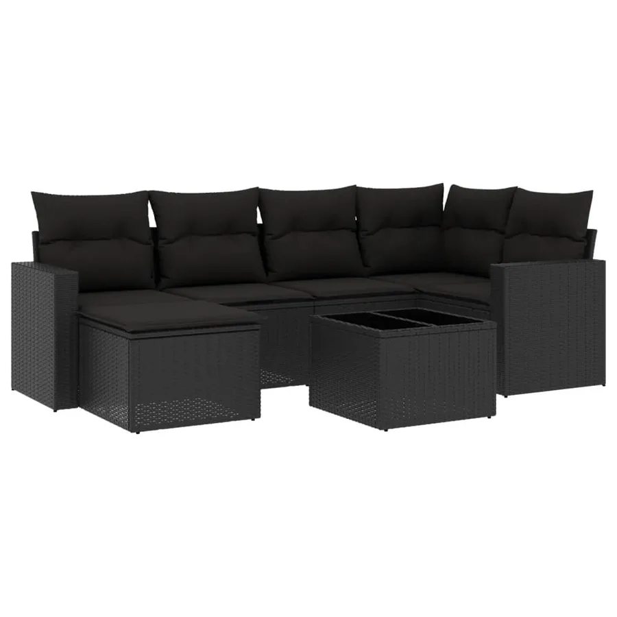 Salon de jardin 7 pcs avec coussins noir résine tressée 62 x 62 x 69 cm - 57,8 kg - 2
