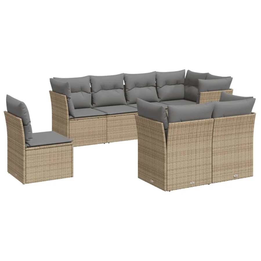 Salon de jardin avec coussins 8 pcs beige résine tressée - 2