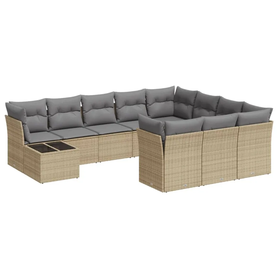 Salon de jardin 11 pcs avec coussins beige résine tressée - 2