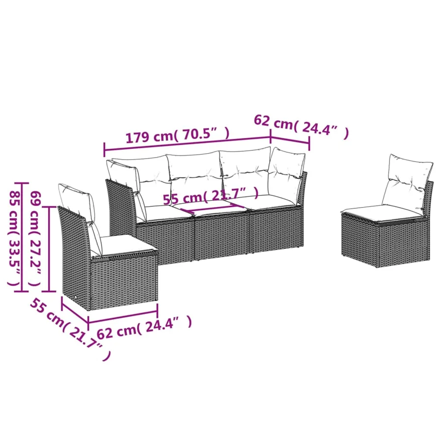Salon de jardin avec coussins 5 pcs beige résine tressée - 3