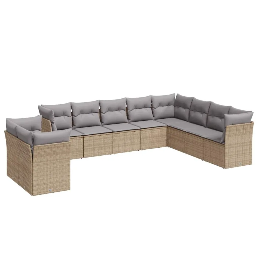 Salon de jardin avec coussins 10 pcs beige résine tressée - 2