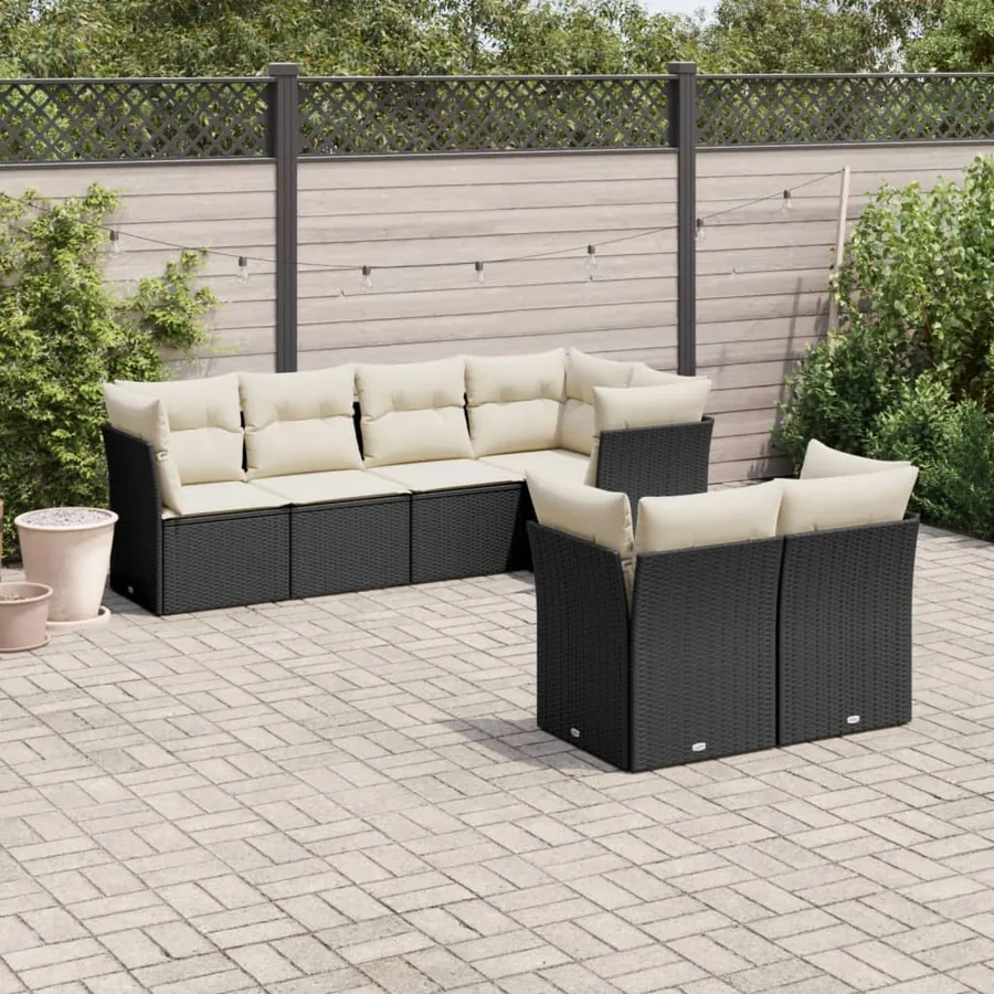 Salon de jardin 7 pcs avec coussins noir résine tressée 62 x 62 x 69 cm - 64,0 kg