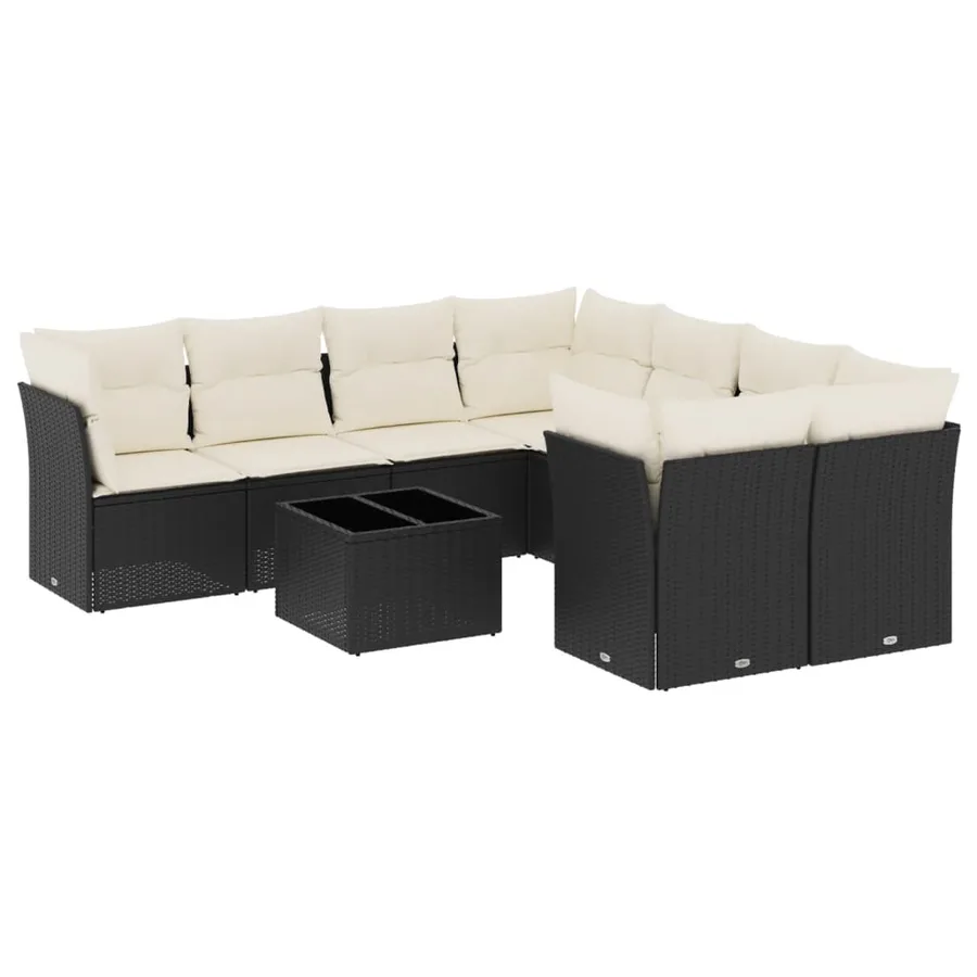 Salon de jardin 9 pcs avec coussins noir résine tressée - 2