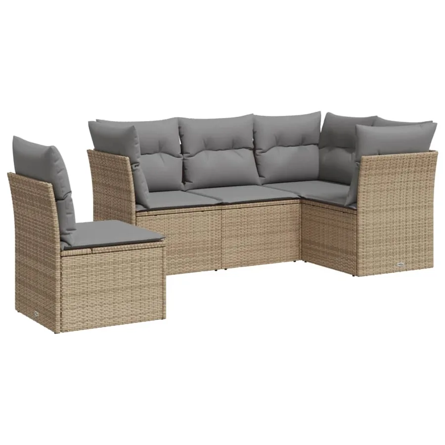 Salon de jardin avec coussins 5 pcs beige résine tressée - 2