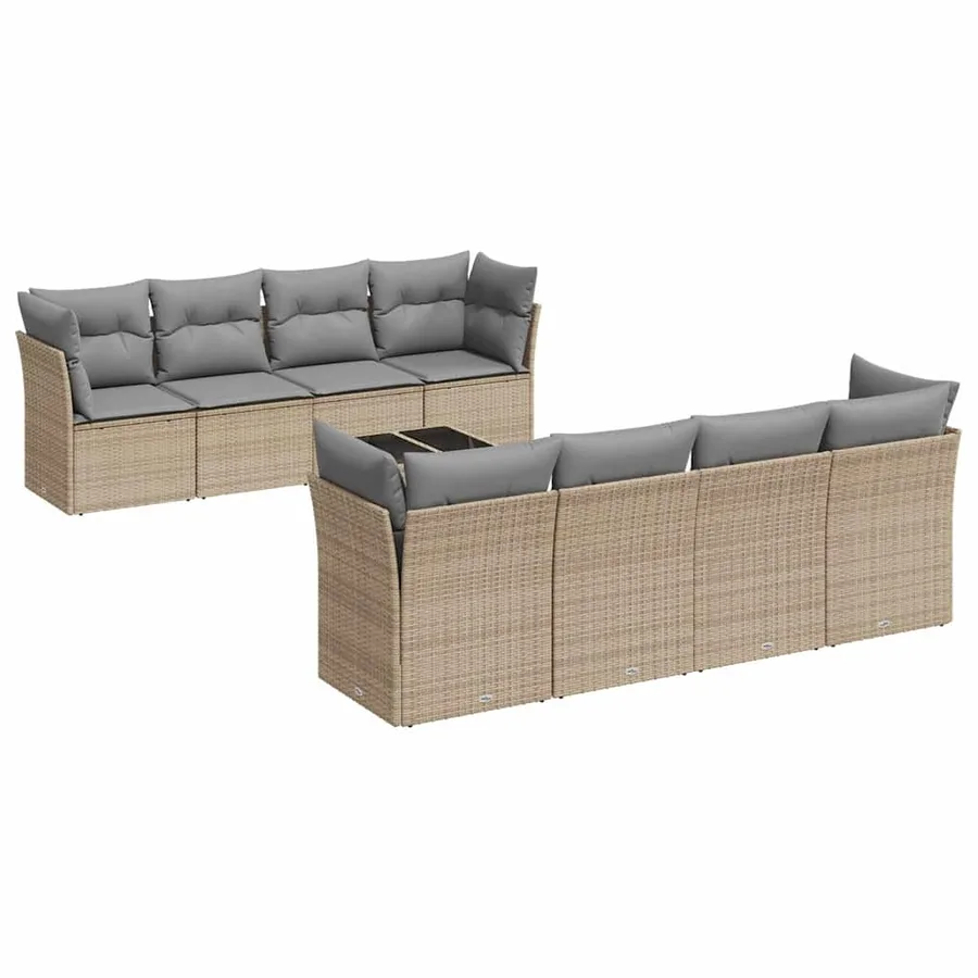 Salon de jardin avec coussins 9 pcs beige résine tressée - 2