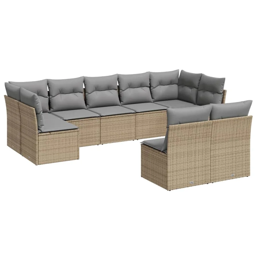 Salon de jardin avec coussins 9 pcs beige résine tressée - 2