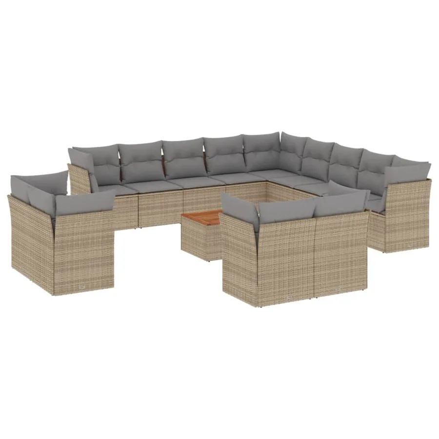 Salon de jardin et coussins 14 pcs mélange beige résine tressée - 2