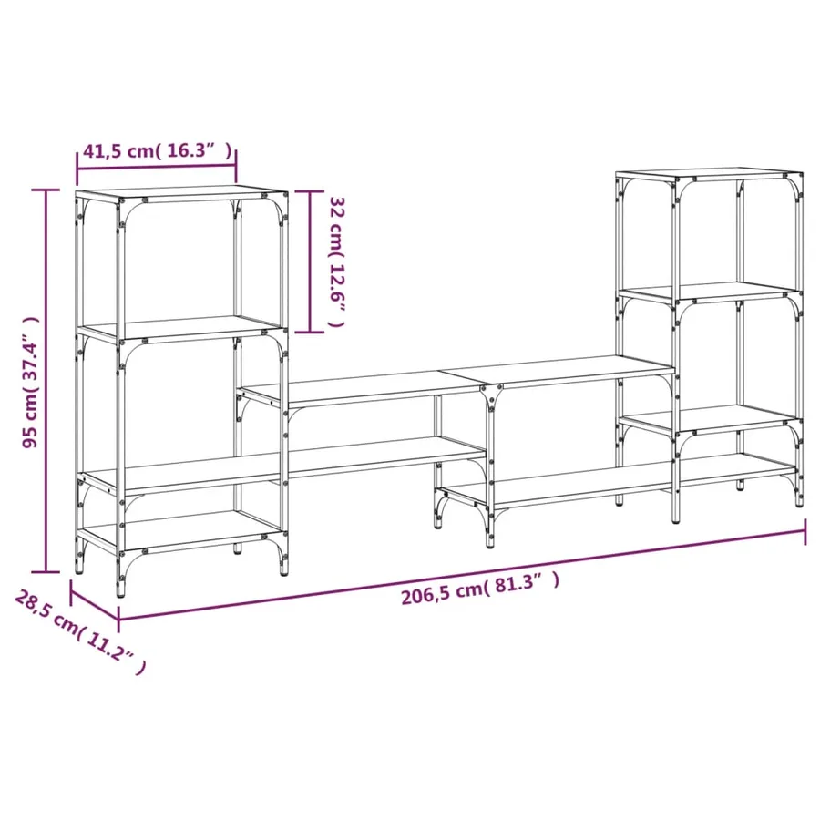Meuble TV chêne sonoma 206,5x28,5x95 cm bois d'ingénierie - 10