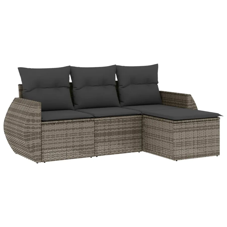 Salon de jardin 4 pcs avec coussins gris résine tressée - 2