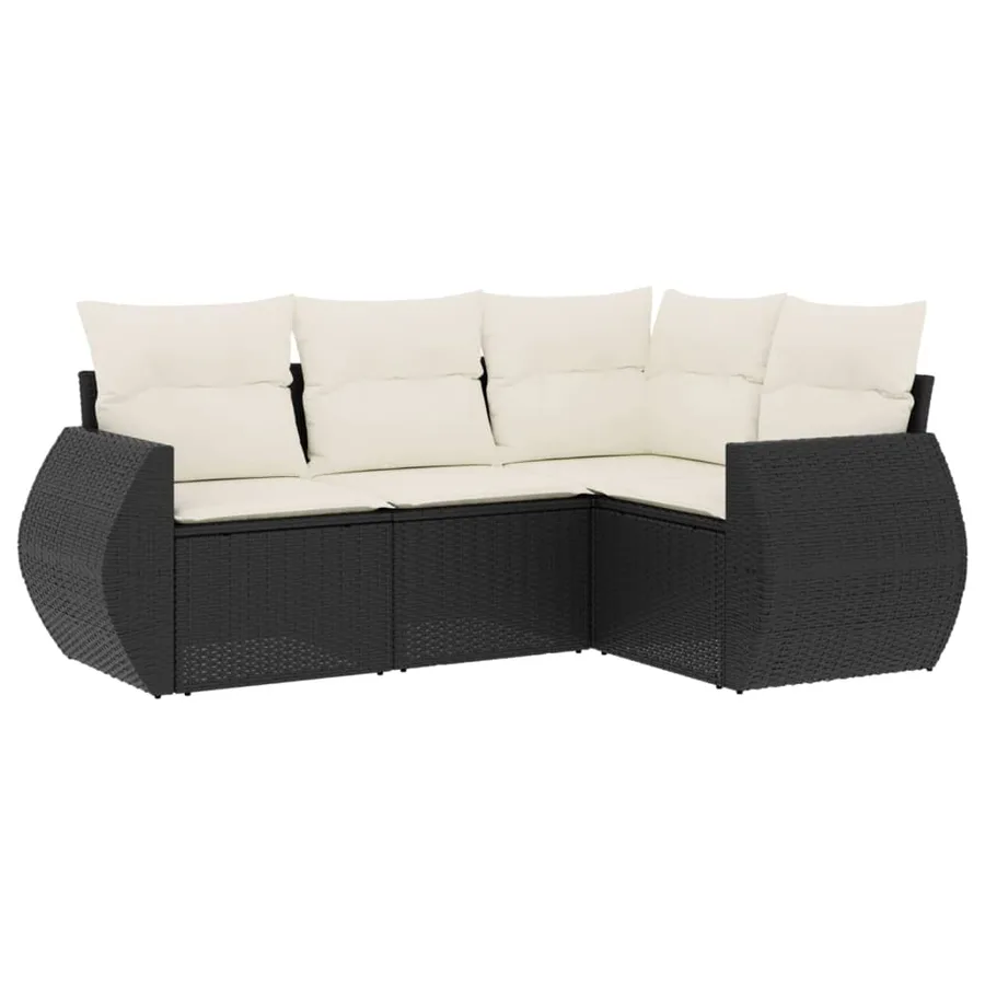 Salon de jardin 4 pcs avec coussins noir résine tressée - 2