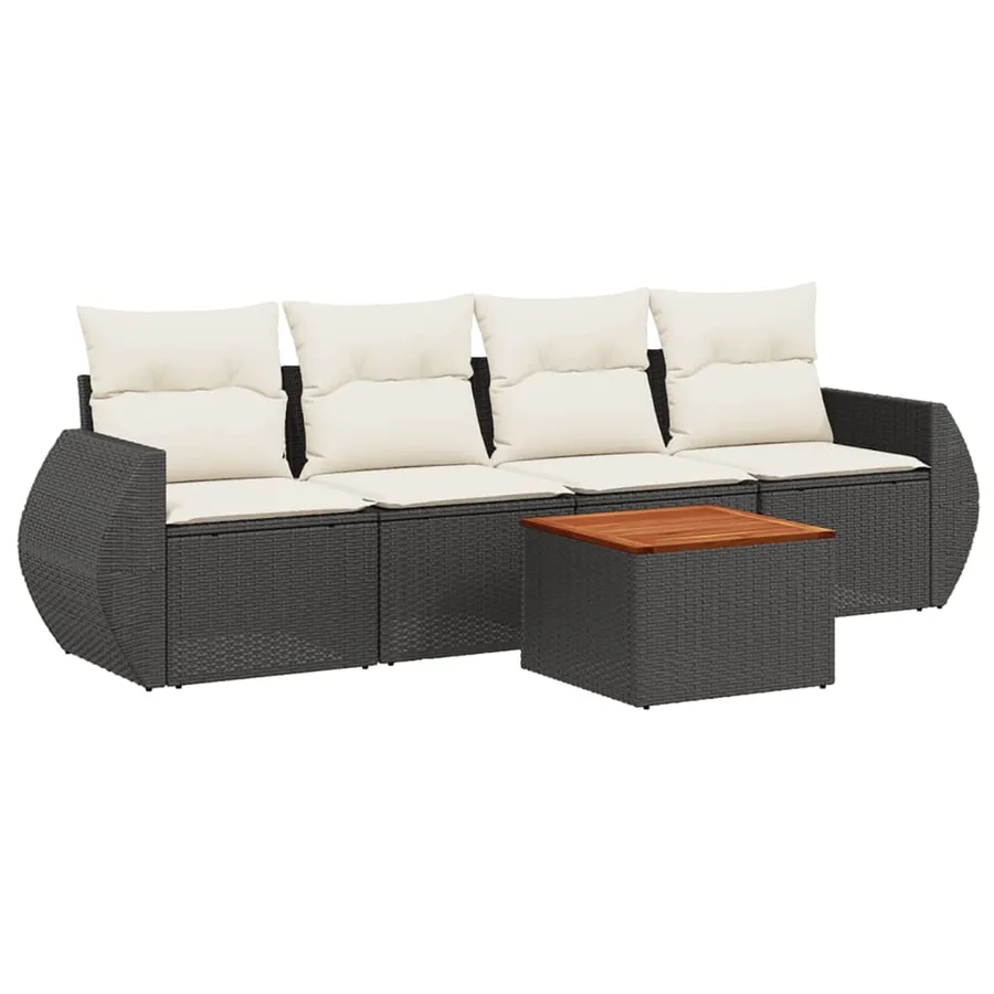 Salon de jardin 5 pcs avec coussins noir résine tressée - 2