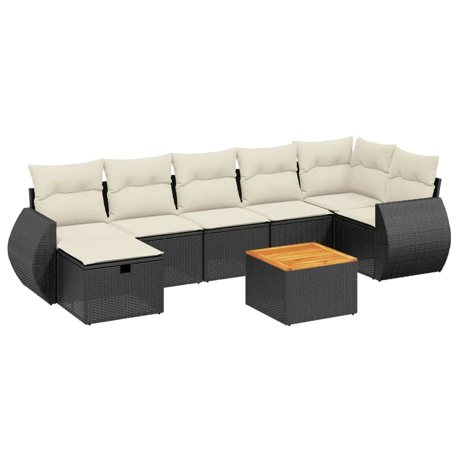 Salon de jardin 8 pcs avec coussins noir résine tressée - 2