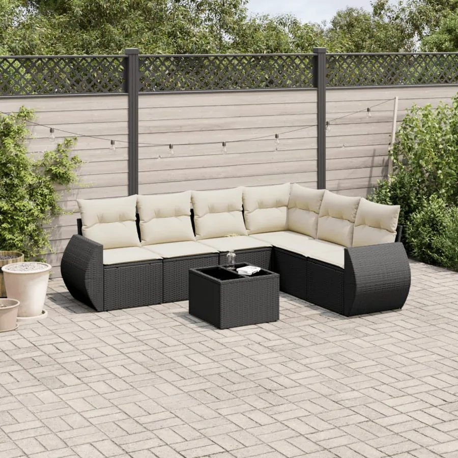 Salon de jardin 7 pcs avec coussins noir résine tressée 62 x 62 x 69 cm - 56,6 kg