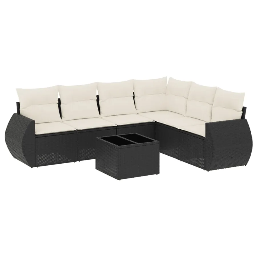 Salon de jardin 7 pcs avec coussins noir résine tressée 62 x 62 x 69 cm - 56,6 kg - 2