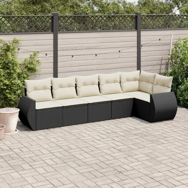 Salon de jardin 6 pcs avec coussins noir résine tressée