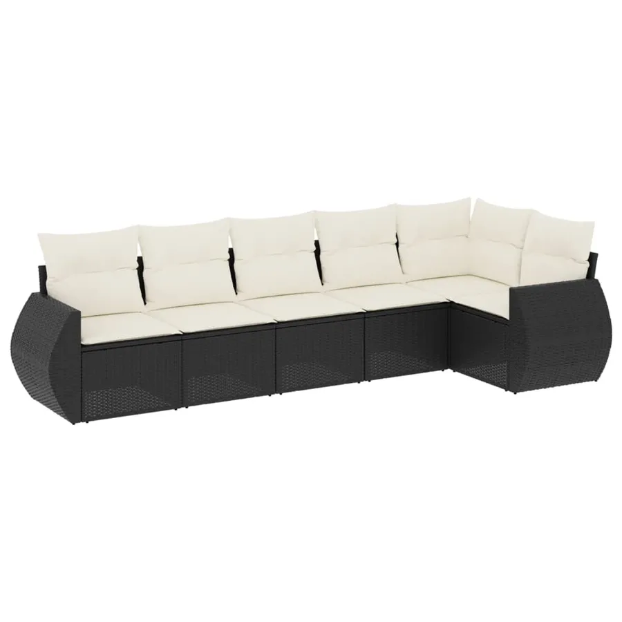 Salon de jardin 6 pcs avec coussins noir résine tressée - 2