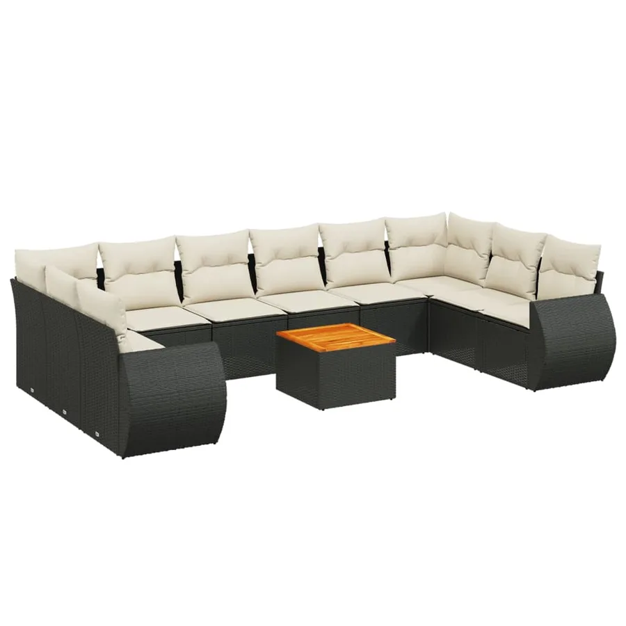 Salon de jardin 11 pcs avec coussins noir résine tressée - 2