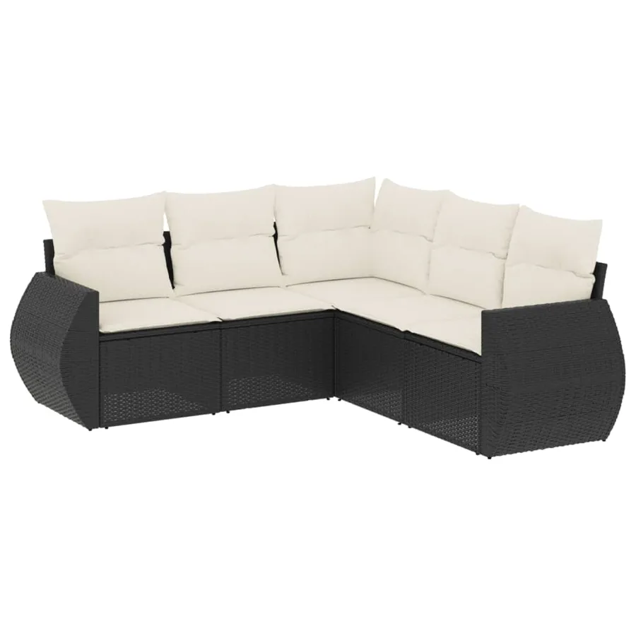 Salon de jardin 5 pcs avec coussins noir résine tressée - 2