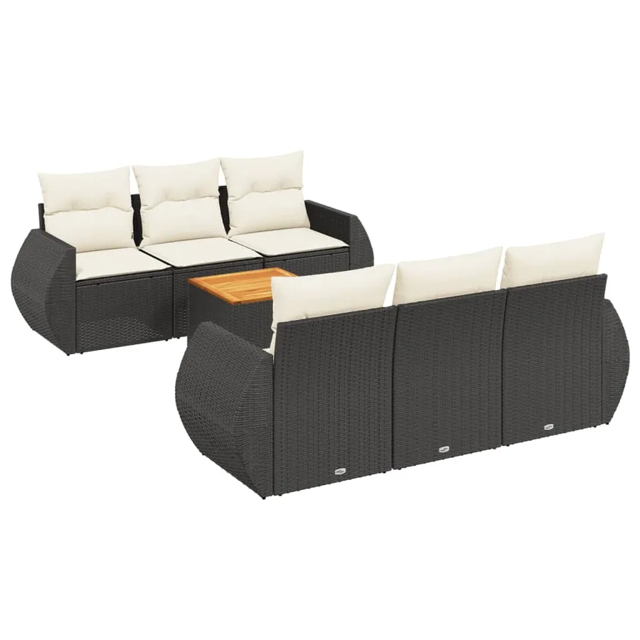 Salon de jardin 7 pcs avec coussins noir résine tressée 55 x 62 x 69 cm - 58,2 kg - 2