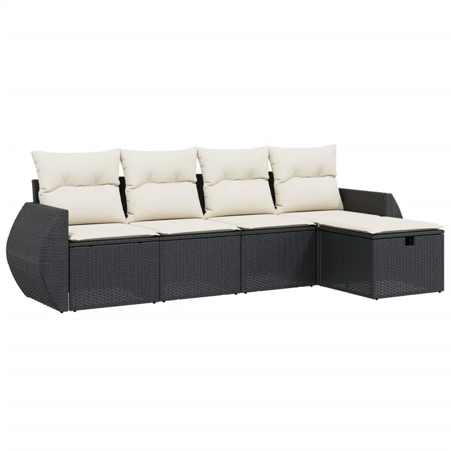 Salon de jardin 5 pcs avec coussins noir résine tressée - 2