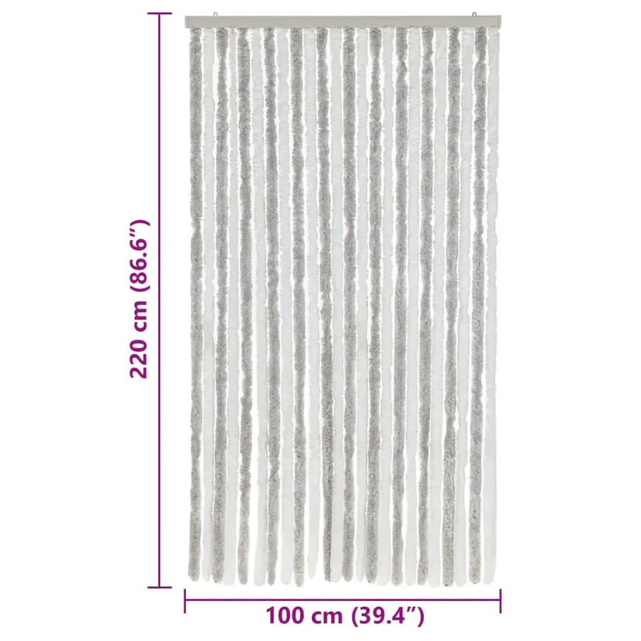 Rideau anti-mouches gris clair et blanc 100x220 cm chenille - 7