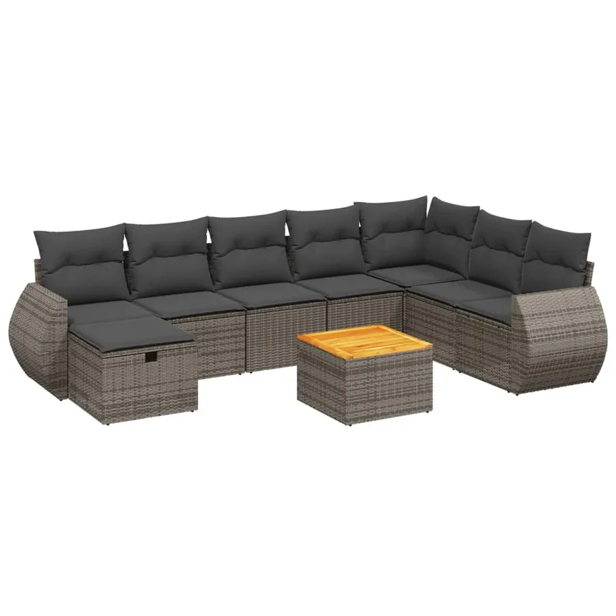 Salon de jardin 9 pcs avec coussins gris résine tressée - 2