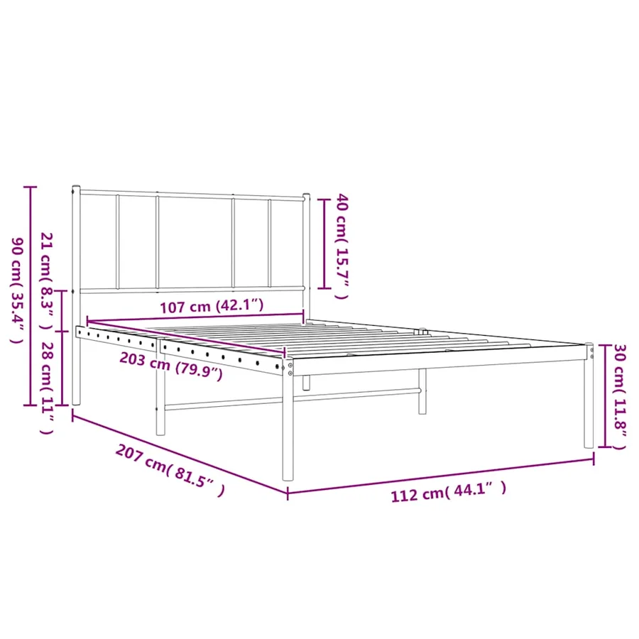 Cadre de lit métal sans matelas et tête de lit blanc 107x203 cm - 10