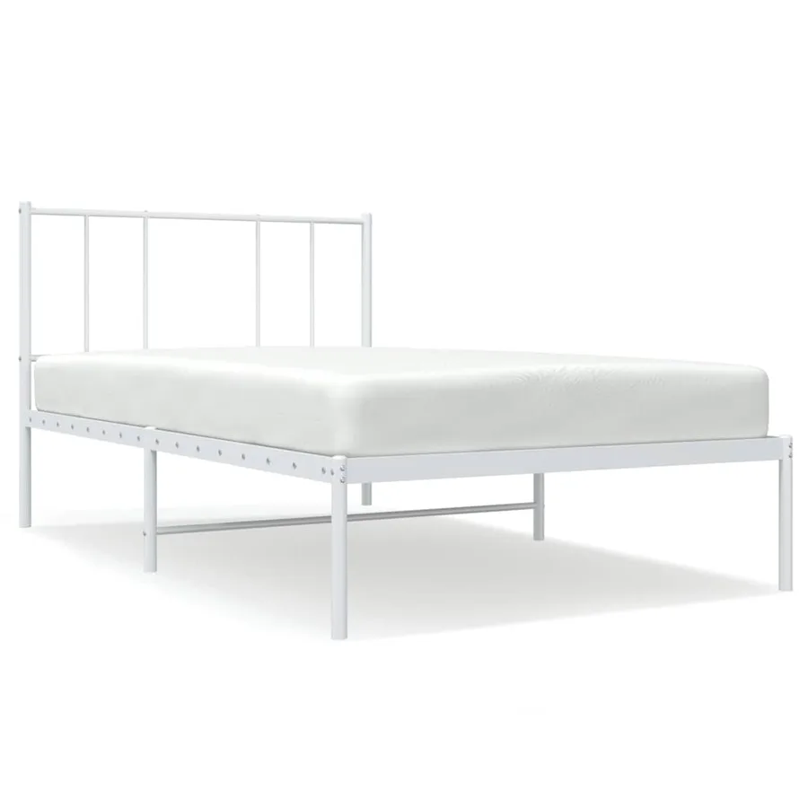 Cadre de lit métal sans matelas et tête de lit blanc 107x203 cm - 2