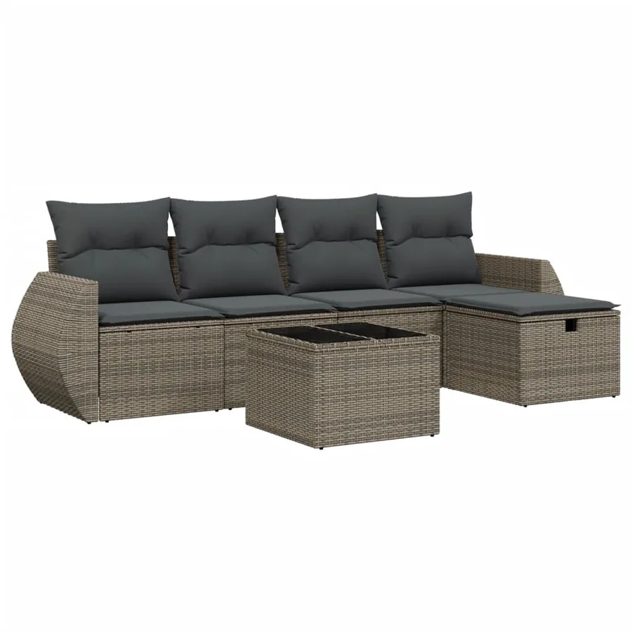 Salon de jardin 6 pcs avec coussins gris résine tressée - 2
