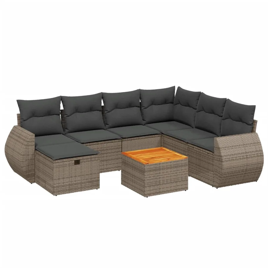 Salon de jardin 8 pcs avec coussins gris résine tressée - 2