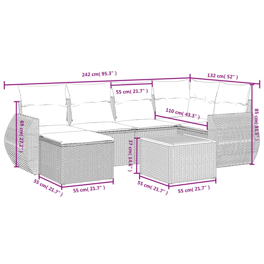 Salon de jardin avec coussins 7 pcs gris résine tressée - 9