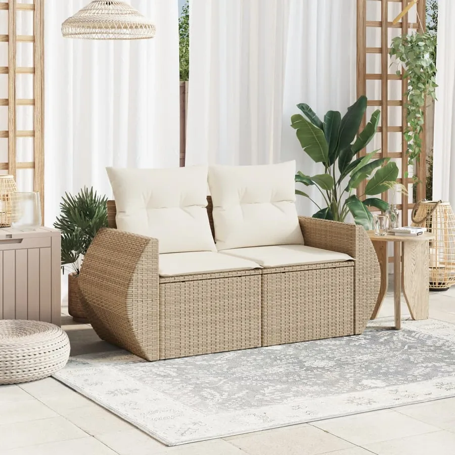 Canapé de jardin avec coussins 2 places beige résine tressée - 3