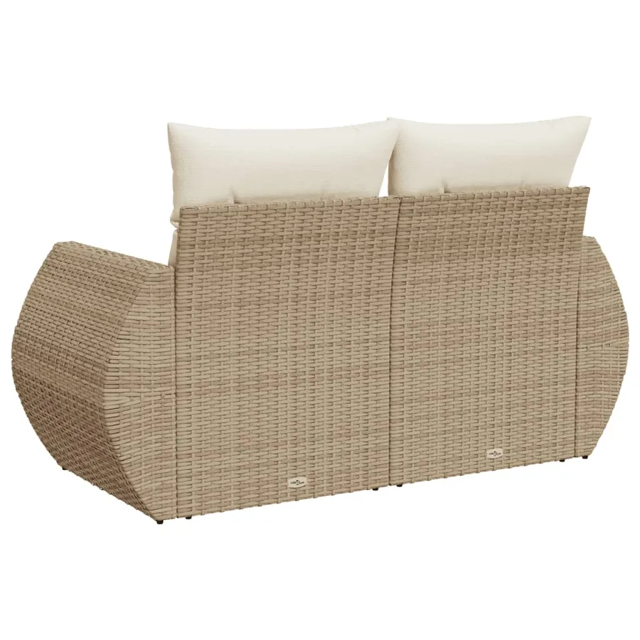 Canapé de jardin avec coussins 2 places beige résine tressée - 6