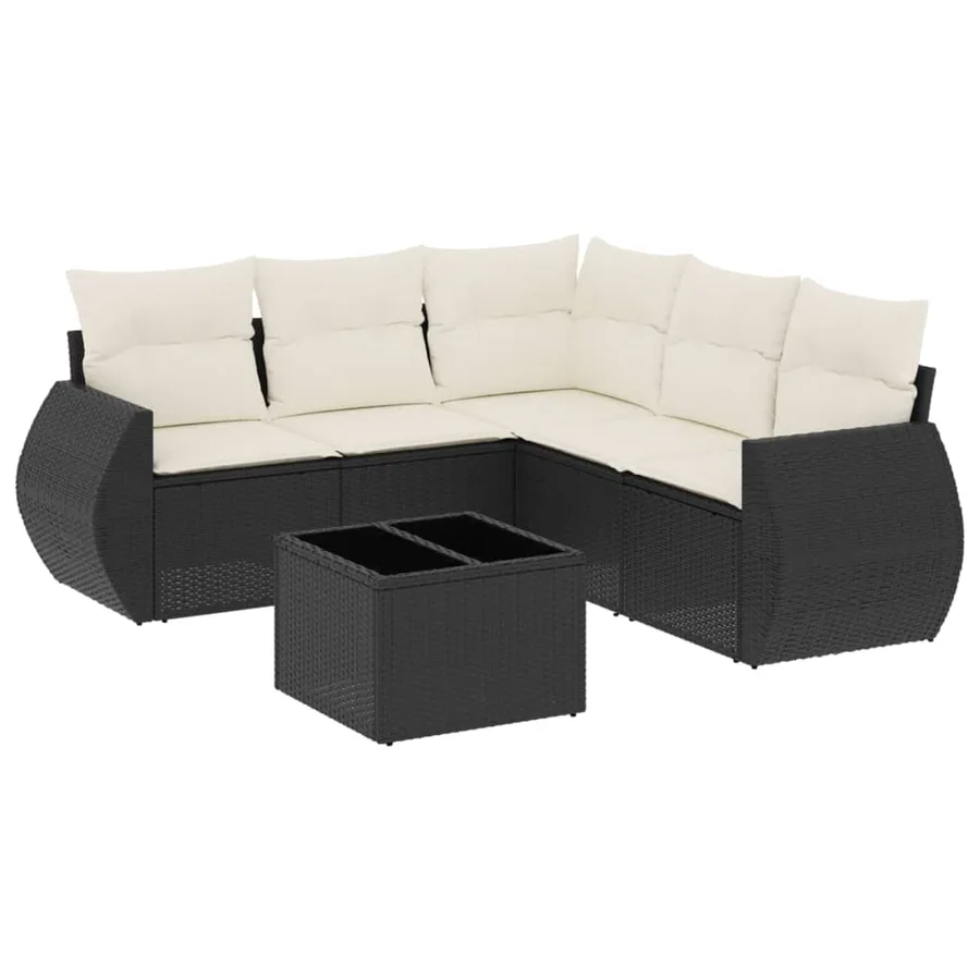 Salon de jardin 6 pcs avec coussins noir résine tressée - 2