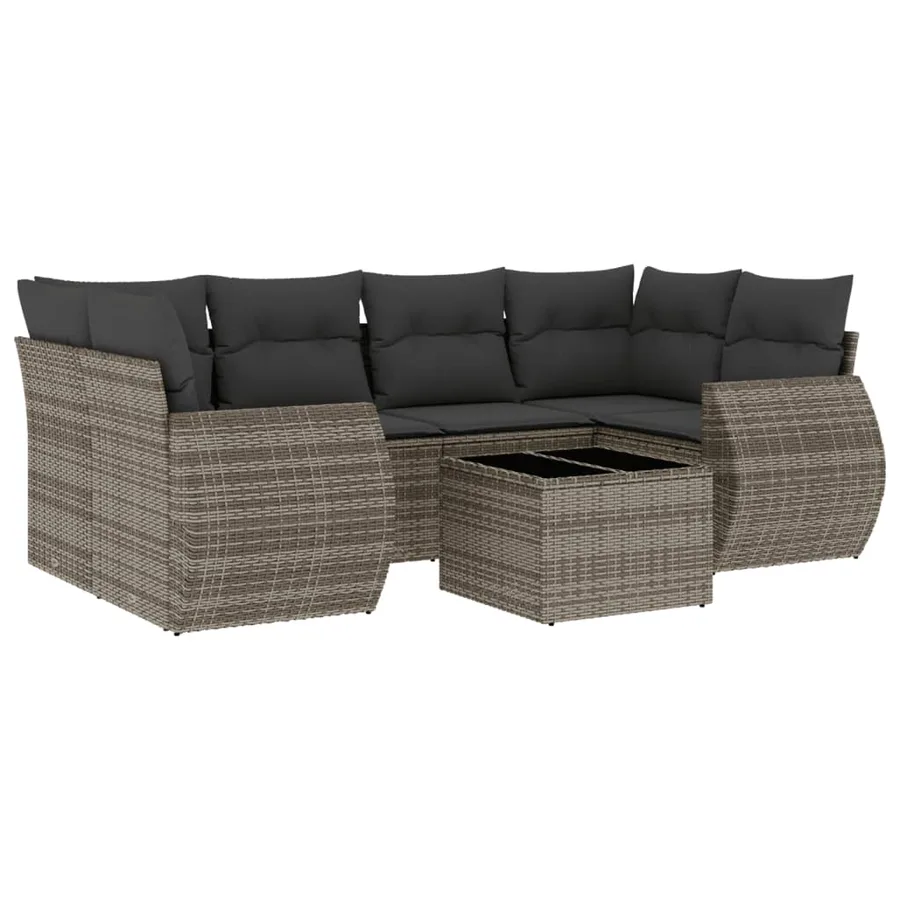 Salon de jardin avec coussins 7 pcs gris résine tressée - 2