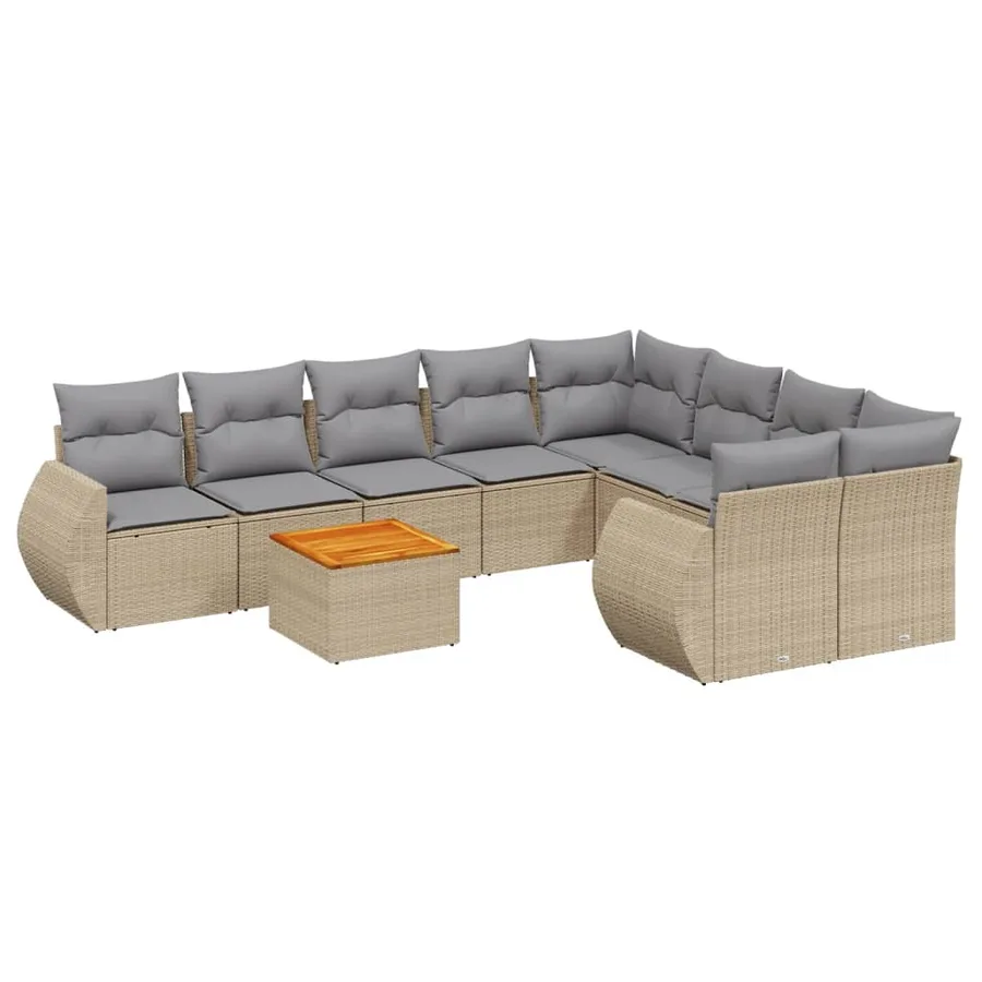 Salon de jardin avec coussins 9 pcs beige résine tressée - 2