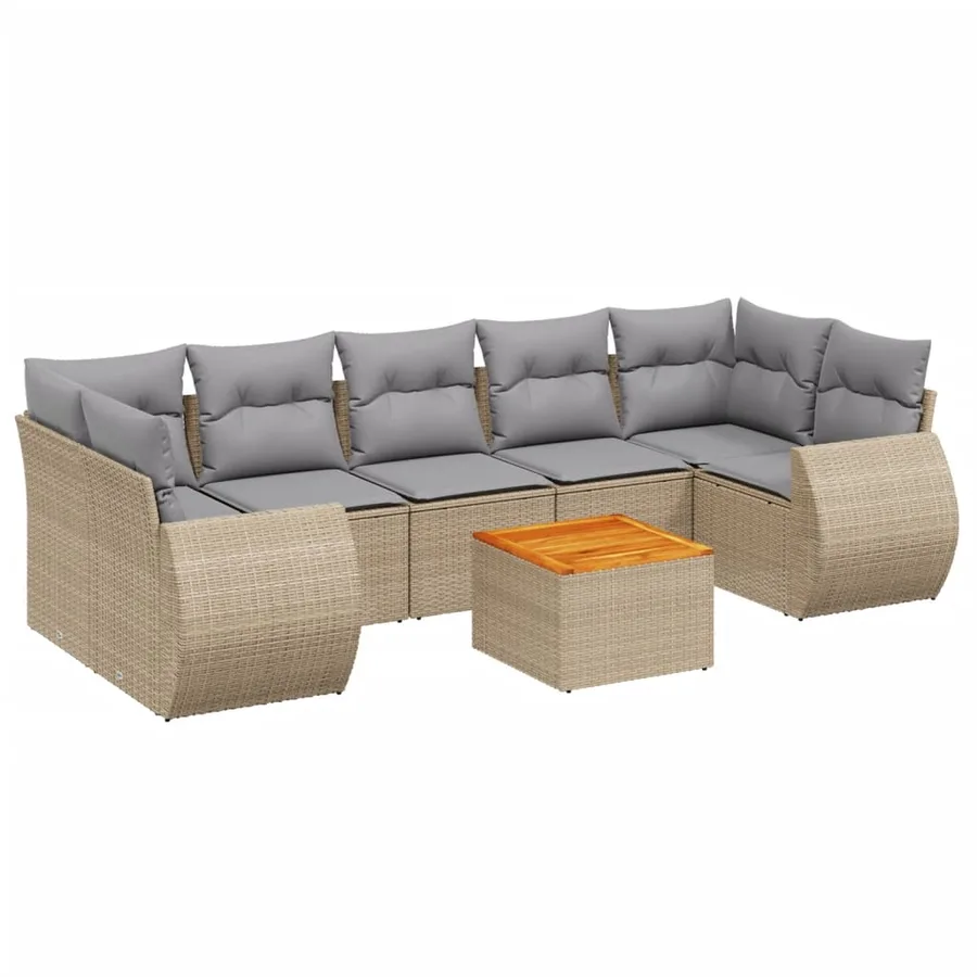 Salon de jardin avec coussins 8 pcs beige résine tressée - 2
