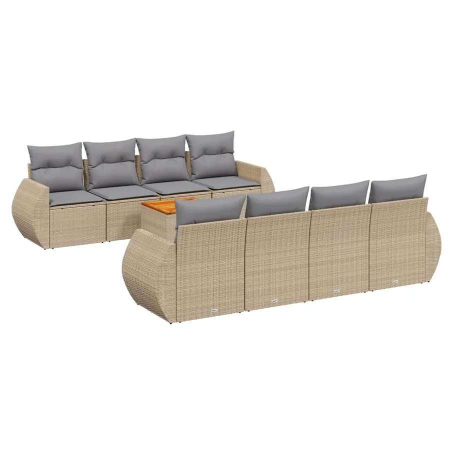 Salon de jardin avec coussins 9 pcs beige résine tressée - 2