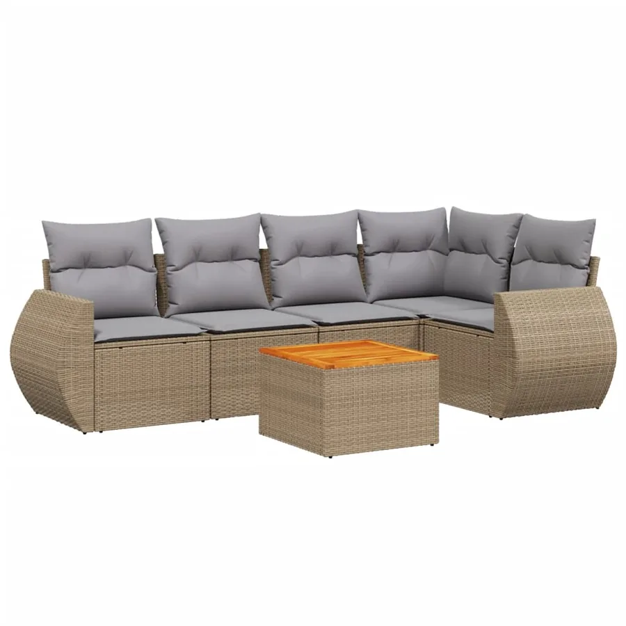 Salon de jardin avec coussins 6 pcs beige résine tressée - 2