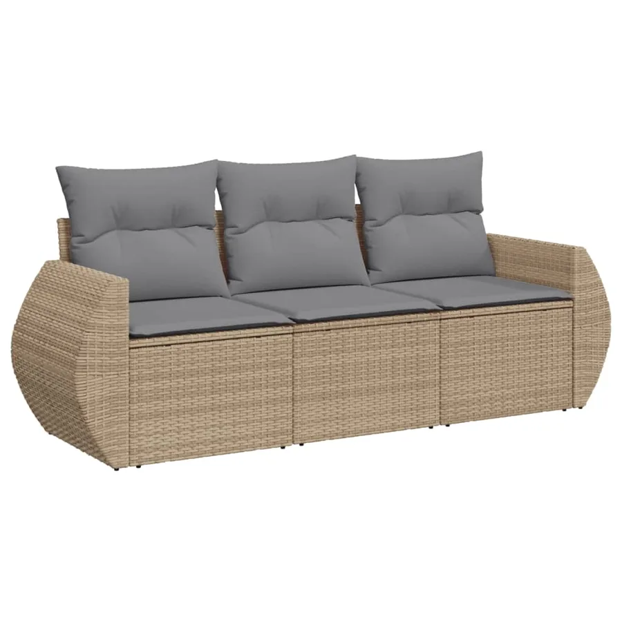 Salon de jardin avec coussins 3 pcs beige résine tressée - 2