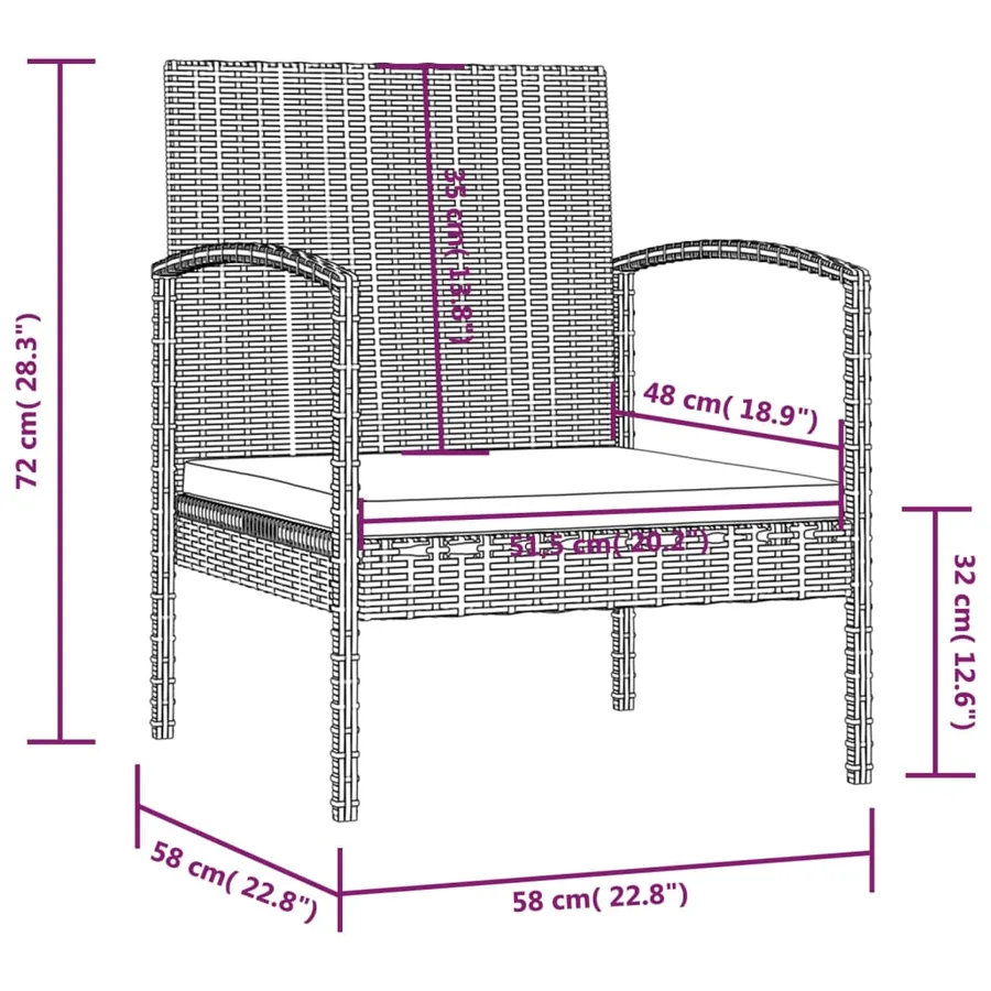 Salon de jardin 8 pcs avec coussins résine tressée gris - 12
