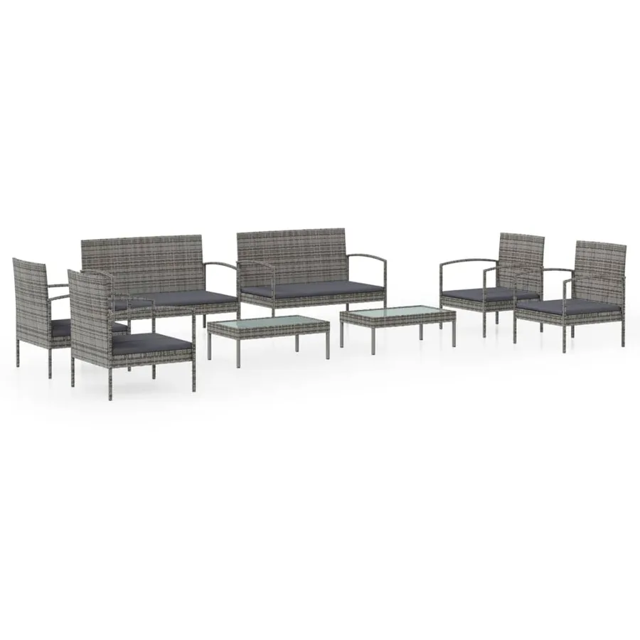 Salon de jardin 8 pcs avec coussins résine tressée gris - 2