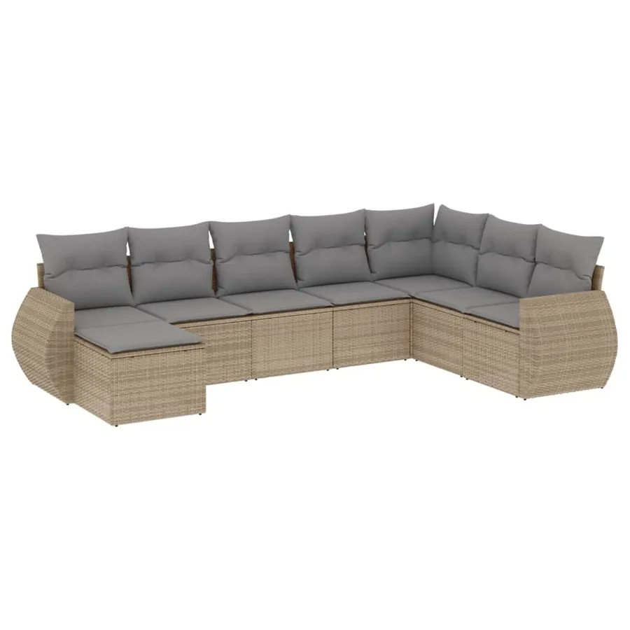 Salon de jardin avec coussins 8 pcs beige résine tressée - 2