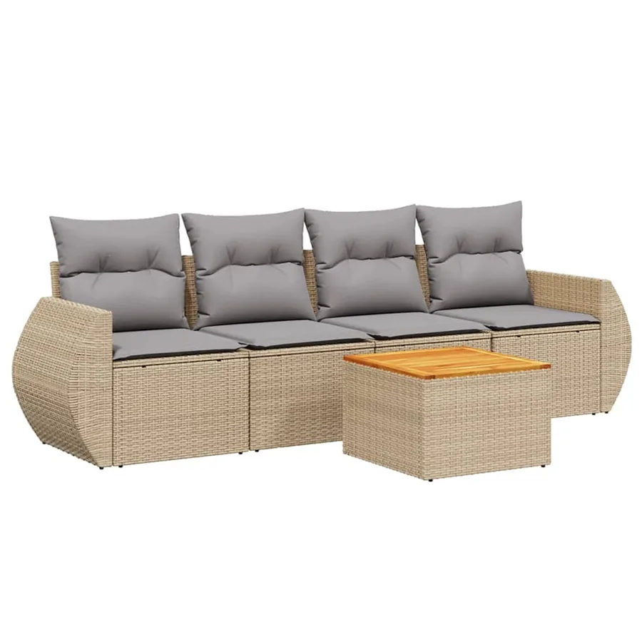 Salon de jardin avec coussins 5 pcs beige résine tressée - 2