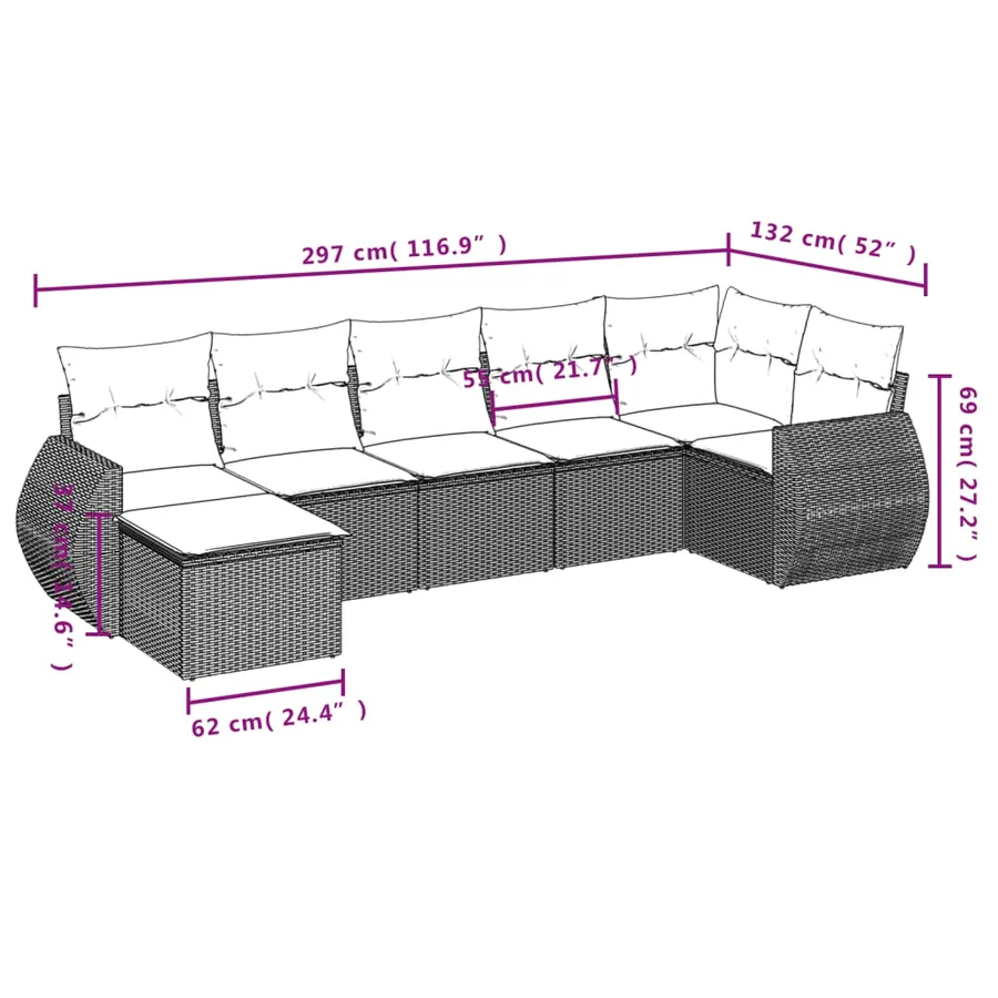 Salon de jardin avec coussins 7 pcs beige résine tressée - 3